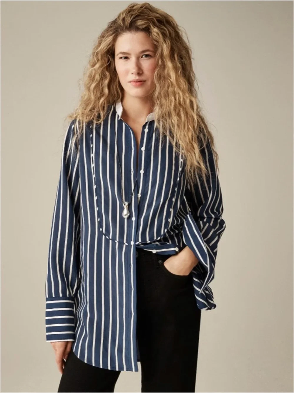 NWT J. Crew Tuxedo-bib Button-up Shirt Navy Sky Stripe